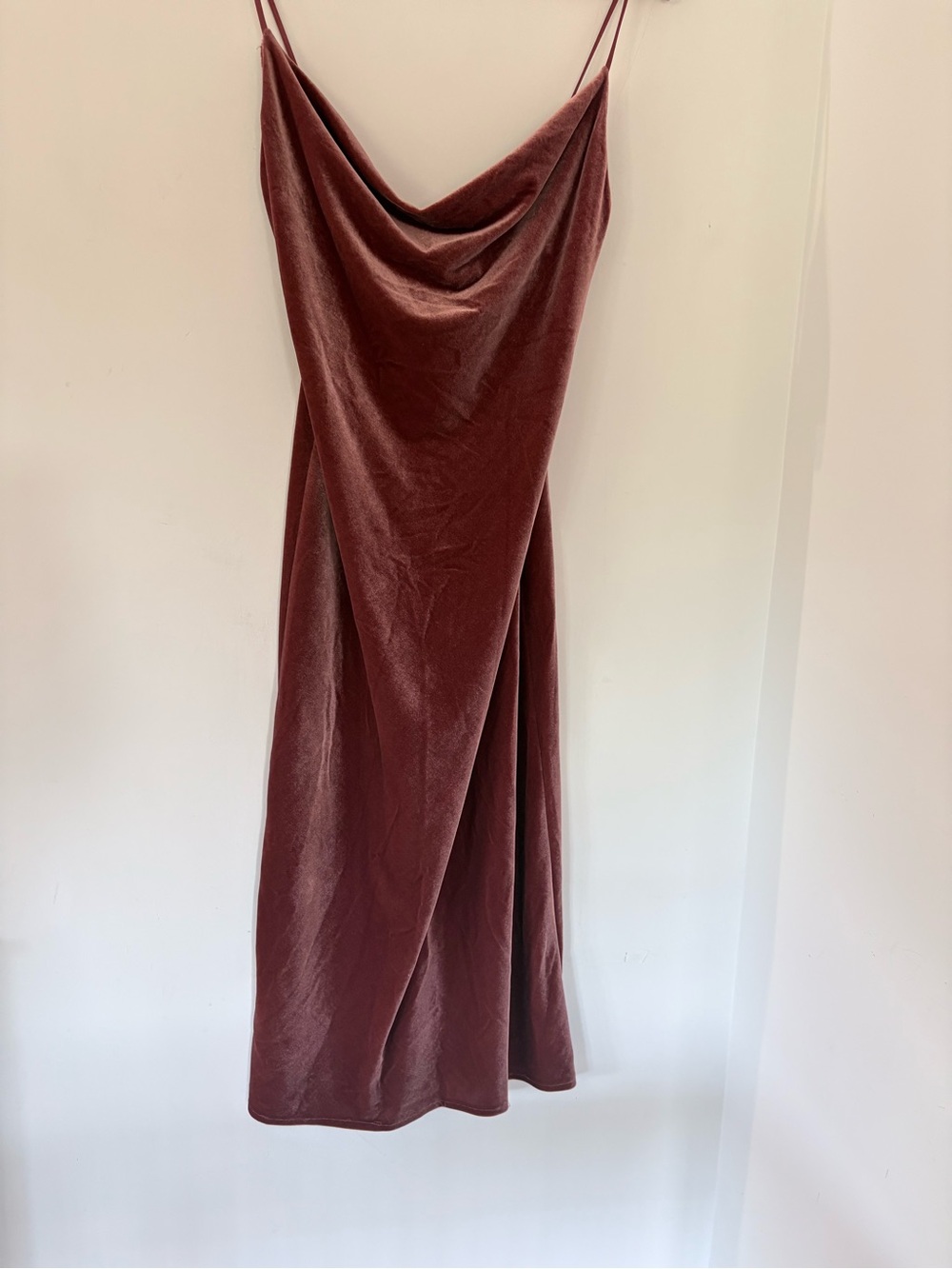 JENNY YOO Collection BENTLEY Velvet Cowl Neck Slip Midi Dress Copper Rose 10 EUC